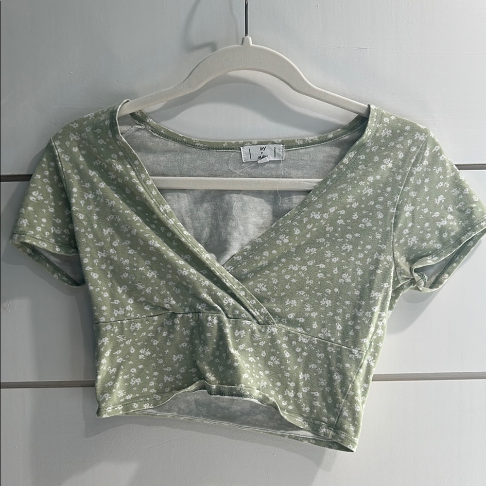 Floral Green Wrap Top